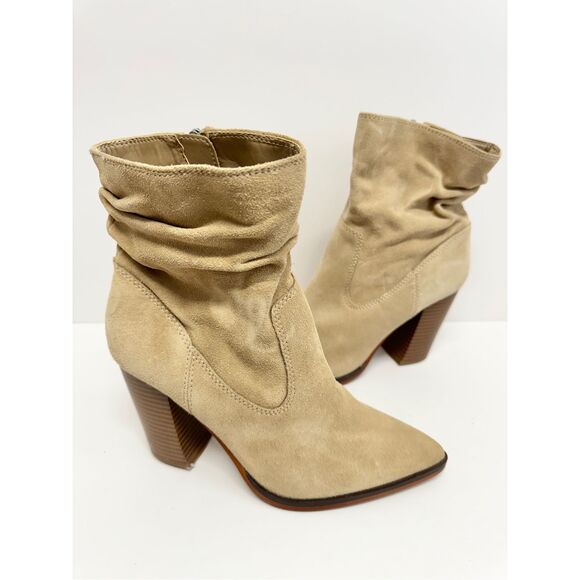 Vince Camuto Ankle Booties Size 7.5 Tan Suede Western Block Heel Boots - Picture 6 of 11